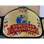 WWF EUROPEAN BLOCK LOGO Brass 24k Gold Championship Title Belt