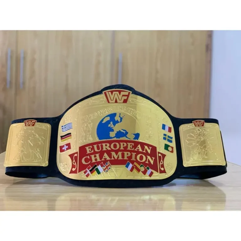 WWF EUROPEAN BLOCK LOGO Brass 24k Gold Championship Title Belt