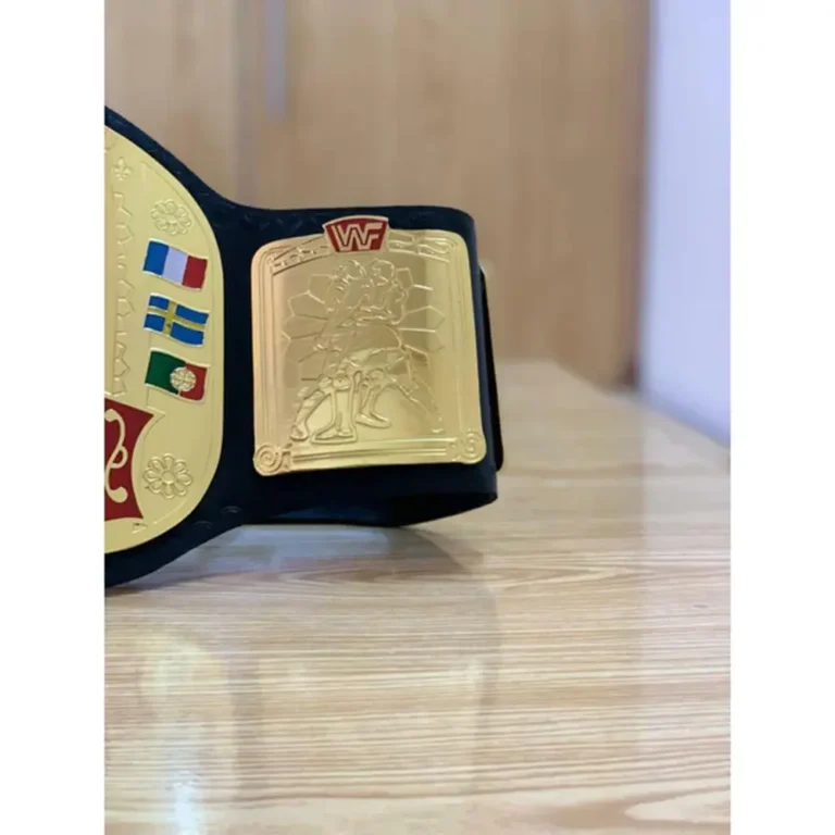 WWF EUROPEAN BLOCK LOGO Brass 24k Gold Championship Title Belt