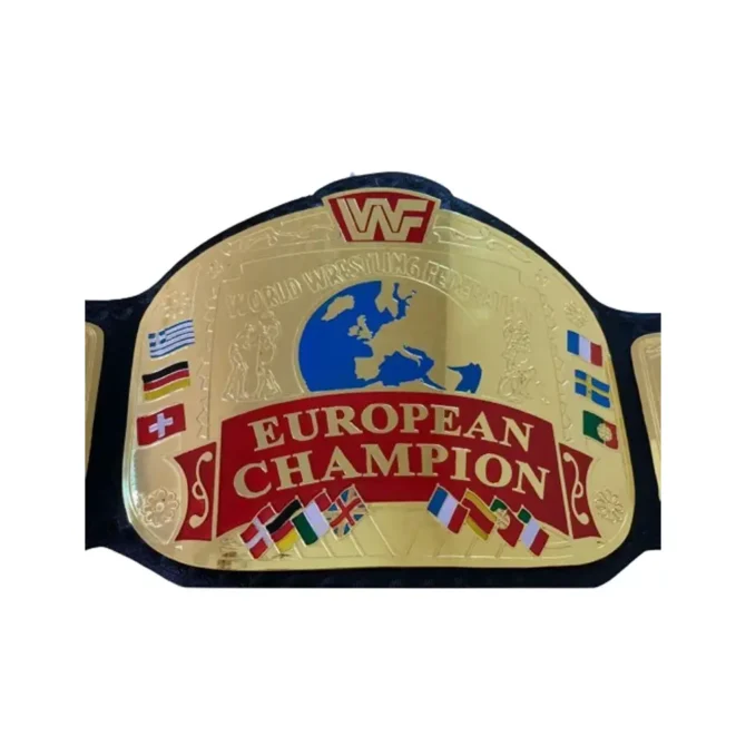 WWF EUROPEAN BLOCK LOGO Brass 24k Gold Championship Title Belt