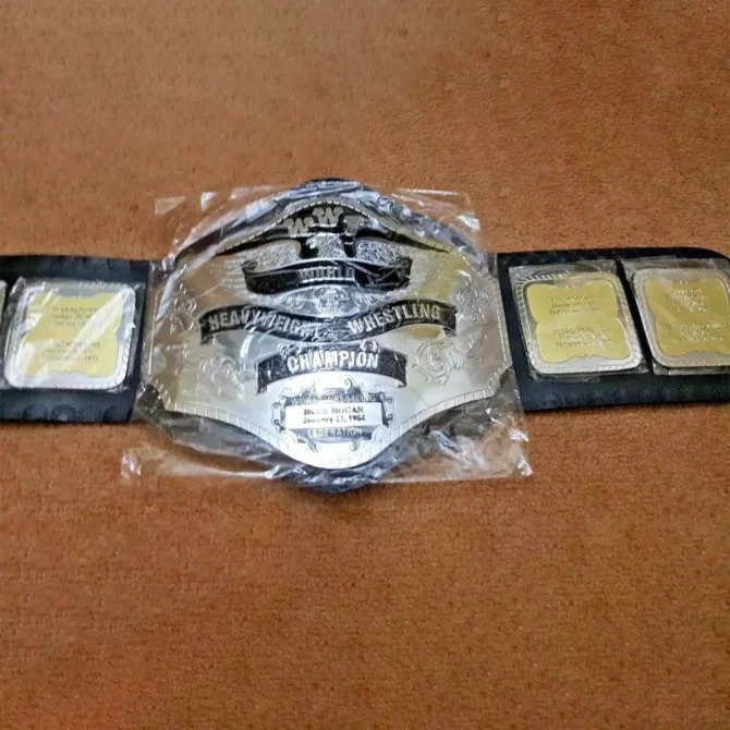 WWF HULK HOGAN 84 Brass Black Strap Championship Belt