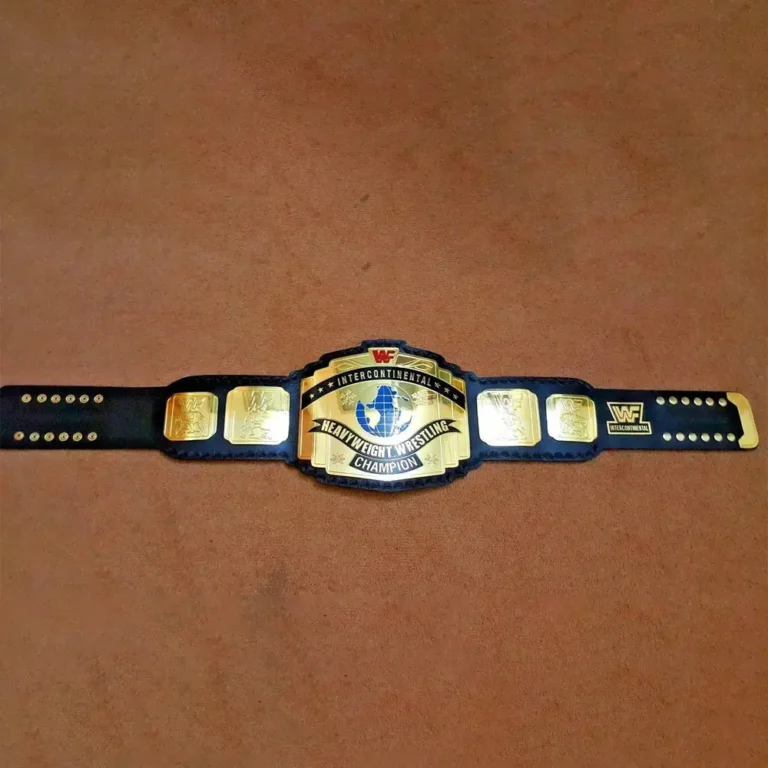 WWF INTERCONTINENTAL RED LOGO Brass Blue Strap Championship Title Belt