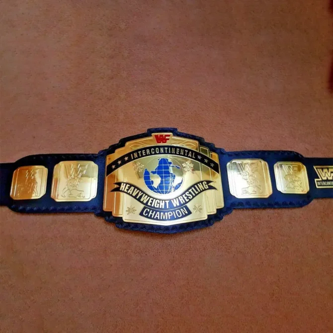 WWF INTERCONTINENTAL RED LOGO Brass Blue Strap Championship Title Belt