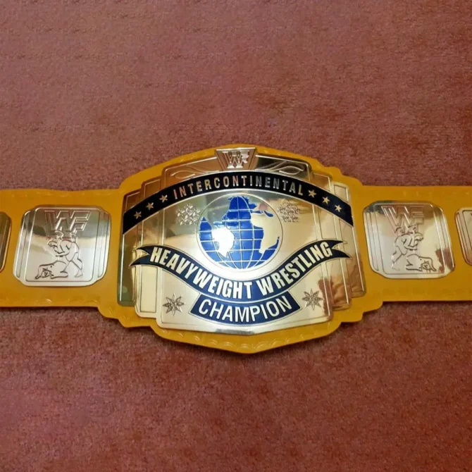 WWF INTERCONTINENTAL YELLOW 24K GOLD Zinc Championship Title Belt